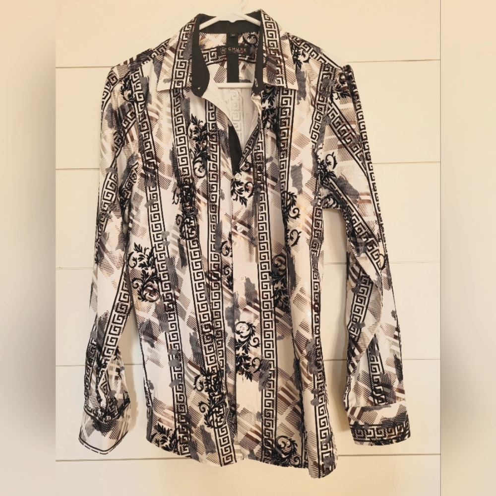 CHUXX Collection Black and White Patterned Mens Dress Shirt, Various Sizes